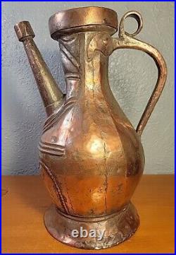 ANTIQUE Middle Eastern MOORISH Tinned Solid COPPER EWER 12.5 Tall Classic