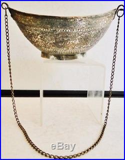 Antique Persian Islamic Beggar's Bowl Dervish Kashkul Tinned Copper Calligraphy