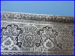 Antique Persian Islamic Qajar Solid Silver Dish Tray W Breathtaking Decoration