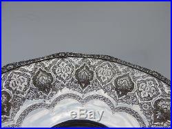 ANTIQUE SIGNED PERSIAN ISLAMIC ISFAHAN SOLID SILVER TRAY BY VARTAN 381gr 13.4 oz