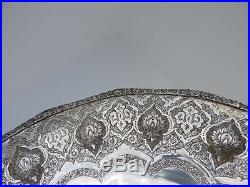 ANTIQUE SIGNED PERSIAN ISLAMIC ISFAHAN SOLID SILVER TRAY BY VARTAN 381gr 13.4 oz