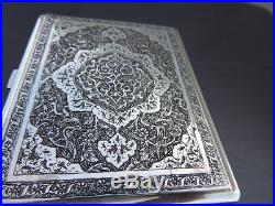 ANTIQUE SIGNED PERSIAN ISLAMIC QAJAR SOLID SILVER CIGARETTE CARD CASE 209 GRAMS