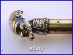 Antique Unusual Handle Malacca Silver Pl Asian Middle Eastern Man Walking Stick
