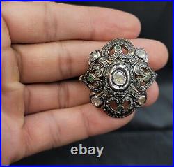ANTIQUE Victorian Design Silver Gold Gulding Ring With Natural Daimond Gemstone