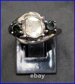 ANTIQUE Victorian Silver Ring With Natural Real Daimond And Sapphire Gemstone