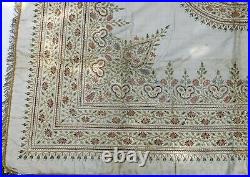 ANTIQUE19th C. TURKISH OTTOMAN EMBROIDERD COVERLET COUCHED GOLD THREAD WORK