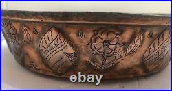 ANTQ 19c Engraved Middle East Persian Copper Lidded Pot Kashmiri Rice Bowl, 16
