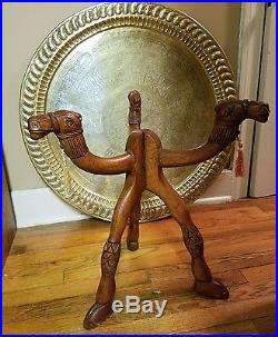Amazing Large Antique Cairo Middle Eastern Brass Table 31 1/4 diam. Camel Legs