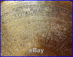 Amazing Large Antique Cairo Middle Eastern Brass Table 31 1/4 diam. Camel Legs