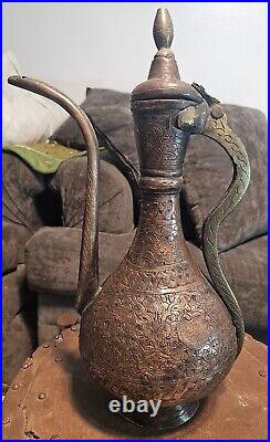 Amazing Mamluk Arabic Cairoware Engraved Large heavy Pitcher