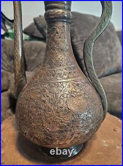 Amazing Mamluk Arabic Cairoware Engraved Large heavy Pitcher