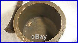 Ancient Beautifully Detailed SILVER & COPPER Inlaid BRONZE Mortar & Pestle Set