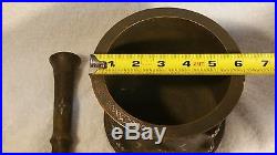 Ancient Beautifully Detailed SILVER & COPPER Inlaid BRONZE Mortar & Pestle Set