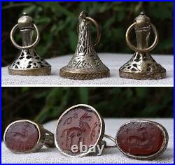 Ancient Carnelian Sasanian Seals Pre Islamic Later Mounted on 19thC Persian Fobs