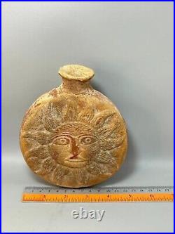 Ancient Culture Roman Sassanid Terracotta Pot Carved Sun And Lion Figure