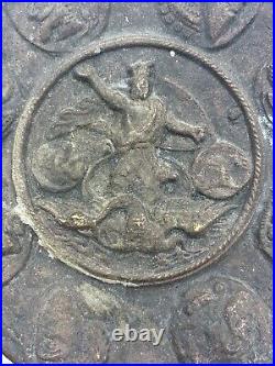 Ancient Middle Eastern Bronze Plate Engraved with Persian Iconography