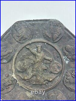 Ancient Middle Eastern Bronze Plate Engraved with Persian Iconography