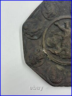 Ancient Middle Eastern Bronze Plate Engraved with Persian Iconography