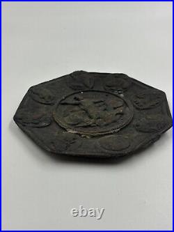 Ancient Middle Eastern Bronze Plate Engraved with Persian Iconography