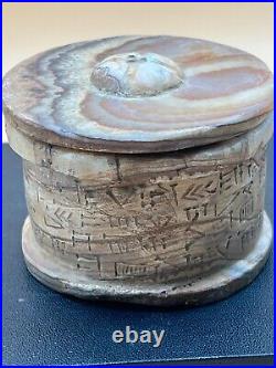 Ancient Near Eastern Bactrian Alabaster Stone Bowl With Inscription Writing