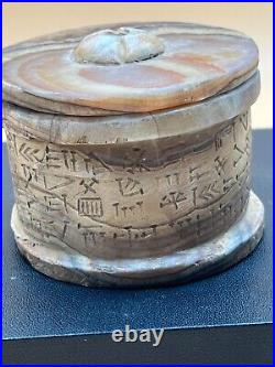 Ancient Near Eastern Bactrian Alabaster Stone Bowl With Inscription Writing