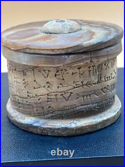 Ancient Near Eastern Bactrian Alabaster Stone Bowl With Inscription Writing