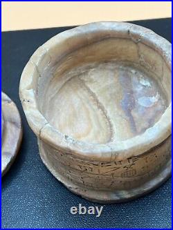 Ancient Near Eastern Bactrian Alabaster Stone Bowl With Inscription Writing