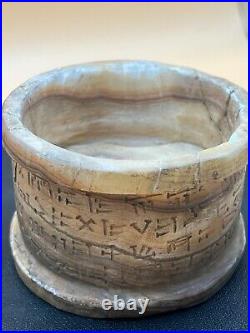 Ancient Near Eastern Bactrian Alabaster Stone Bowl With Inscription Writing