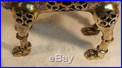 Ancient Original BRONZE with SILVER & COPPER Inlay 2 wick LION OIL LAMP