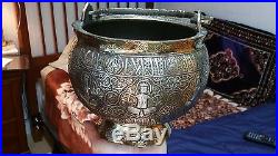 Ancient Original BRONZE with SILVER & COPPER Inlay Large Cauldron with Handle