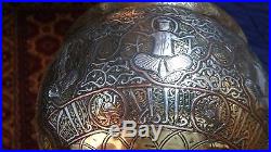 Ancient Original BRONZE with SILVER & COPPER Inlay Large Cauldron with Handle