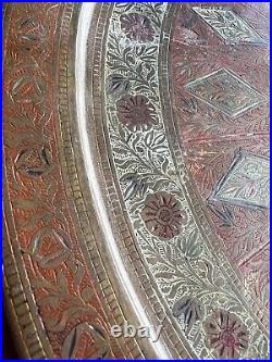 Antique 15 Persian Middle East Copper Hand Rolled Edge Copper Tray