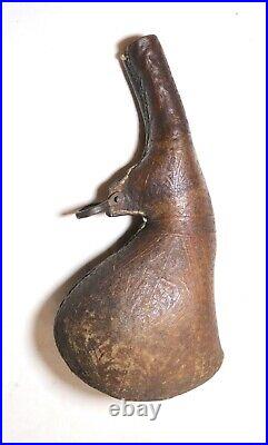 Antique 1700's Middle Eastern Leather Wrought Iron Camel Water Shot Flask Jug