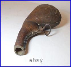 Antique 1700's Middle Eastern Leather Wrought Iron Camel Water Shot Flask Jug