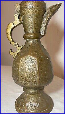 Antique 1800's Islamic Turkish Ottoman handmade thick tooled Copper Ewer pitcher