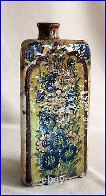 Antique 1800's Persian Iznic Vase/ Bottle Glazed Triangle shaped rare