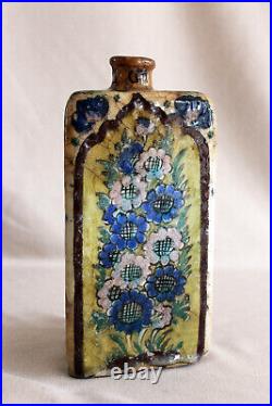 Antique 1800's Persian Iznic Vase/ Bottle Glazed Triangle shaped rare