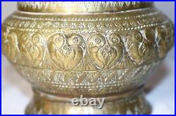 Antique 1800's hand made tooled brass Middle Eastern lidded jar urn box pot