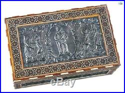 Antique 1850 Qajar Ahura Mazda Faravahar Achaemenid Kings Silver Khatam Box