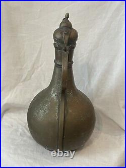 Antique 1880's Middle Eastern Tinned Copper Ewer Signed Inscribed