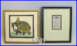 Antique 18th C. Persian Hand-Painted Sheet & Indian Gold-Leaf Elephant