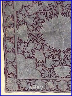 Antique 18th or 19th C Metallic Thread Bullion & Velvet Stumpwork Embroidery