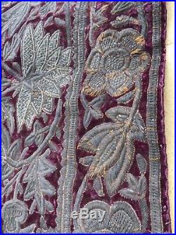 Antique 18th or 19th C Metallic Thread Bullion & Velvet Stumpwork Embroidery