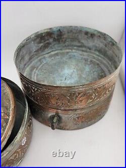 Antique 19 C Ottoman Hand Wrought Copper Tinned Stacking Bowls Lunch/Tiffin Box