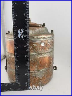 Antique 19 C Ottoman Hand Wrought Copper Tinned Stacking Bowls Lunch/Tiffin Box