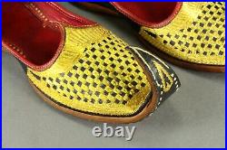 = Antique 1900's Slippers Gold Embroidered Leather Curled Toe Ottoman Moorish