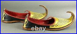 = Antique 1900's Slippers Gold Embroidered Leather Curled Toe Ottoman Moorish