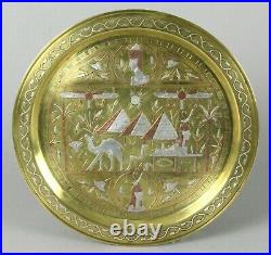 = Antique 1920-30's Cairo Ware Brass Charger Plate, Egyptian Revival w. Sphynx