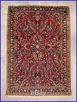 Antique 1930s Hand Woven Middle Eastern Sarouk Wool 39x48 Area Rug, Carpet, NR