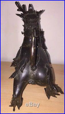 Antique 19c Persian Aquamanile Dragon Form Bronze Oil Lamp